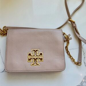 Tory Burch Light Tan Crossbody Bag with Gold Accents